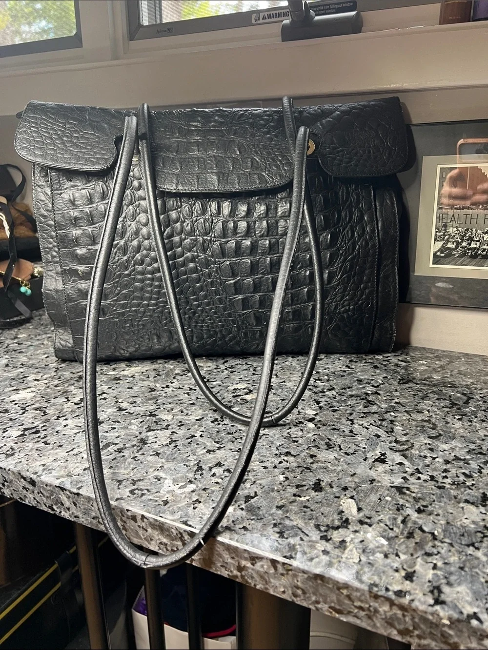 Enrico Coveri Leather Croc Large Zip and Flap Shoulder Tote Bag  Made in Italy